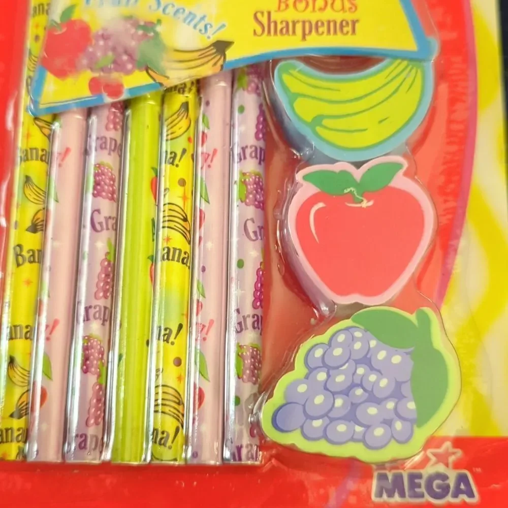 Roseart retro Fab Fruits pencil and eraser set‎ kawaii NEW
